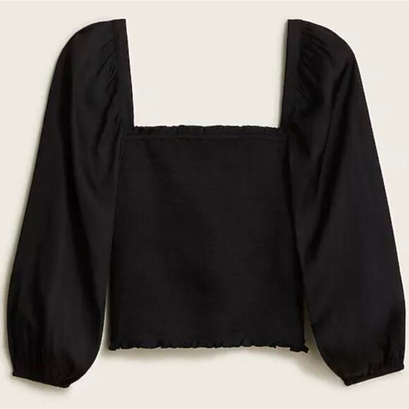 J.CREW | NWT Featherweight Smocked Square Neck Cropped Top Black Satin Size XS - Picture 1 of 13